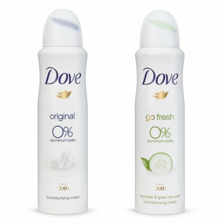 Dove Original és Dove Go Fresh Uborka és Zöld tea illatú dezodor 0% Alumíniumsóval